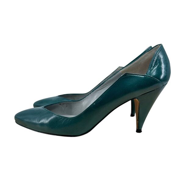 Vintage 80s Liz Claiborne Womens 6-6.5 Shoes Teal Leather Rockabilly Lady Preppy - Picture 1 of 9